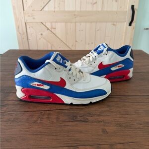 Nike Air Max 90 LTR White Blue Red Leather Unisex Kids Sneakers US 7Y